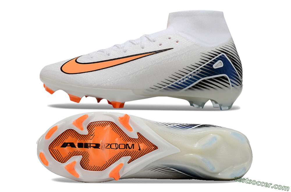 Nike Air Zoom Mercurial Superfly 10 Elite FG High-Tops Soccer Cleats - White/Orange/Blue 1