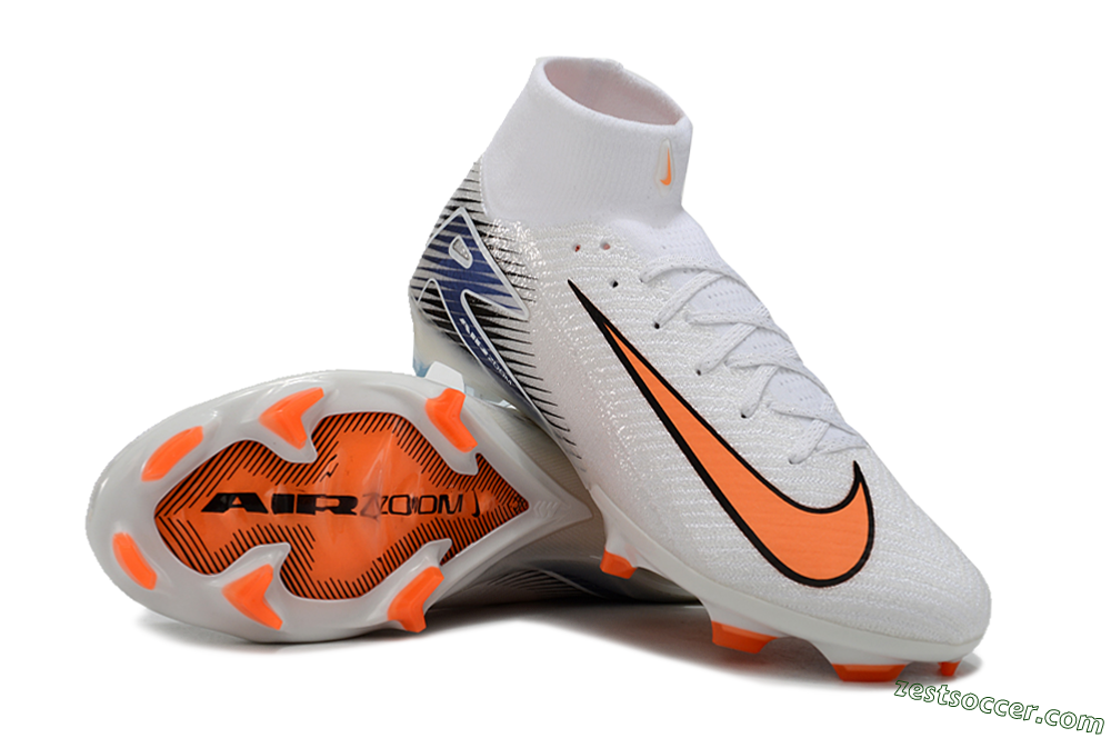 Nike Air Zoom Mercurial Superfly 10 Elite FG High-Tops Soccer Cleats - White/Orange/Blue 3