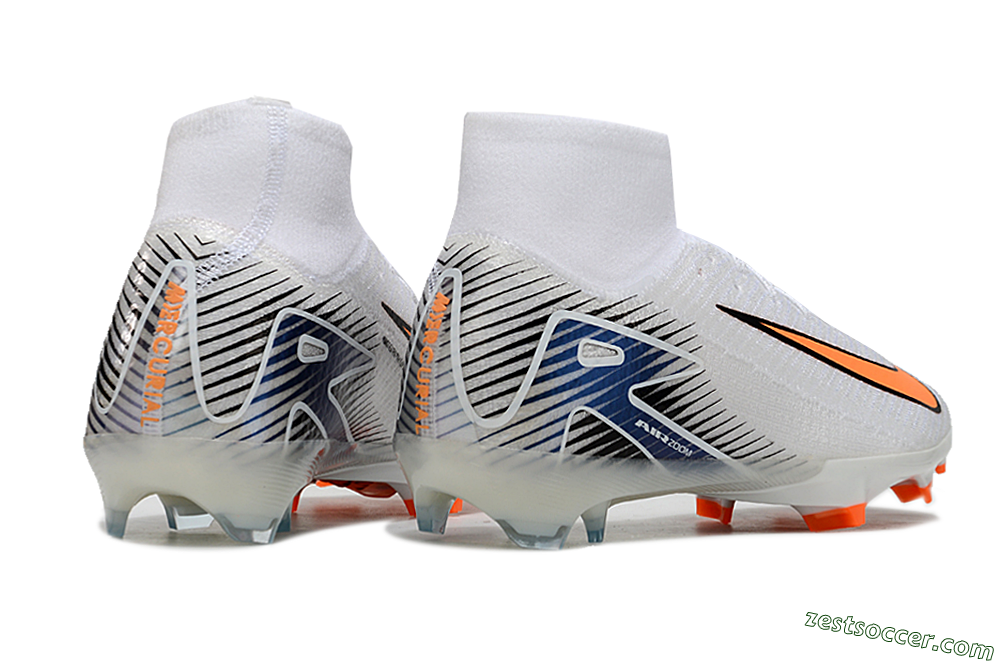 Nike Air Zoom Mercurial Superfly 10 Elite FG High-Tops Soccer Cleats - White/Orange/Blue 6