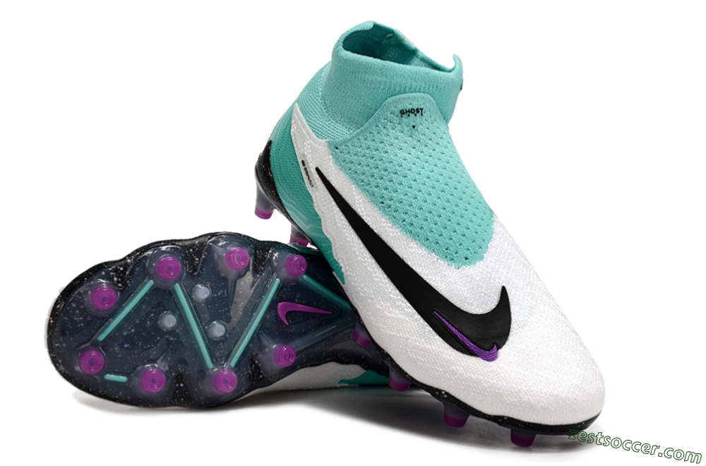 Nike Phantom GX Elite AG High-Tops Soccer Cleats - White/Black/Jade/Purple 4