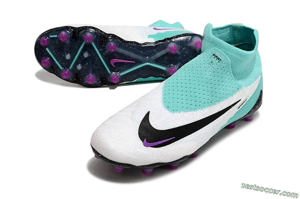 Nike Phantom GX Elite AG High-Tops Soccer Cleats - White/Black/Jade/Purple 3