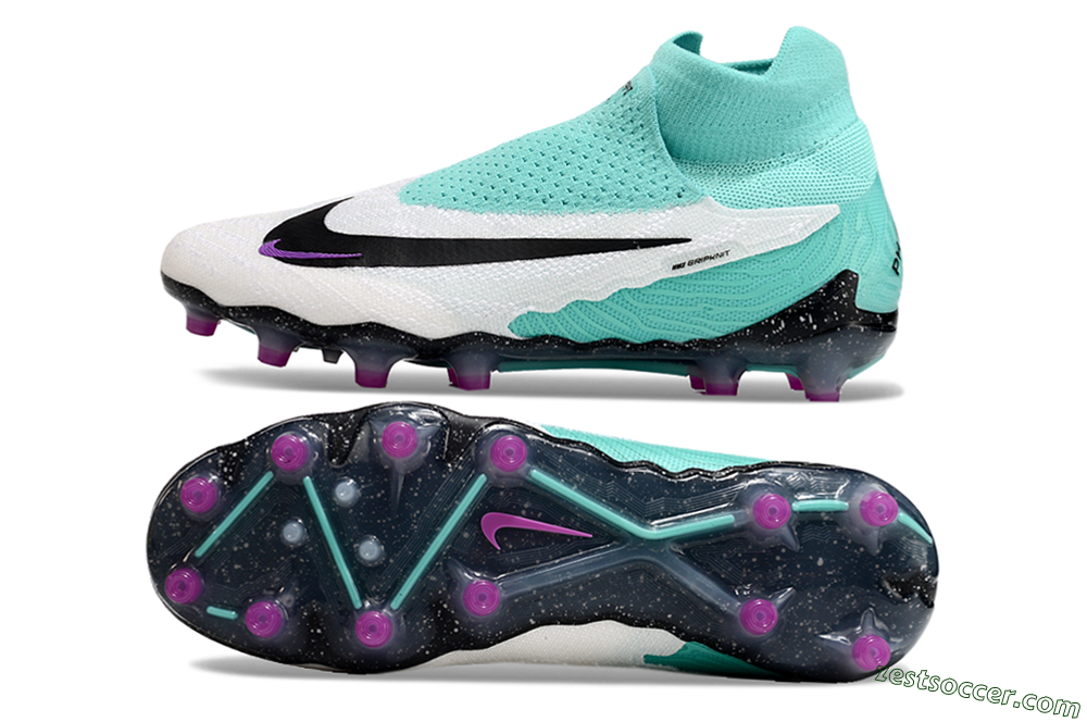 Nike Phantom GX Elite AG High-Tops Soccer Cleats - White/Black/Jade/Purple 1