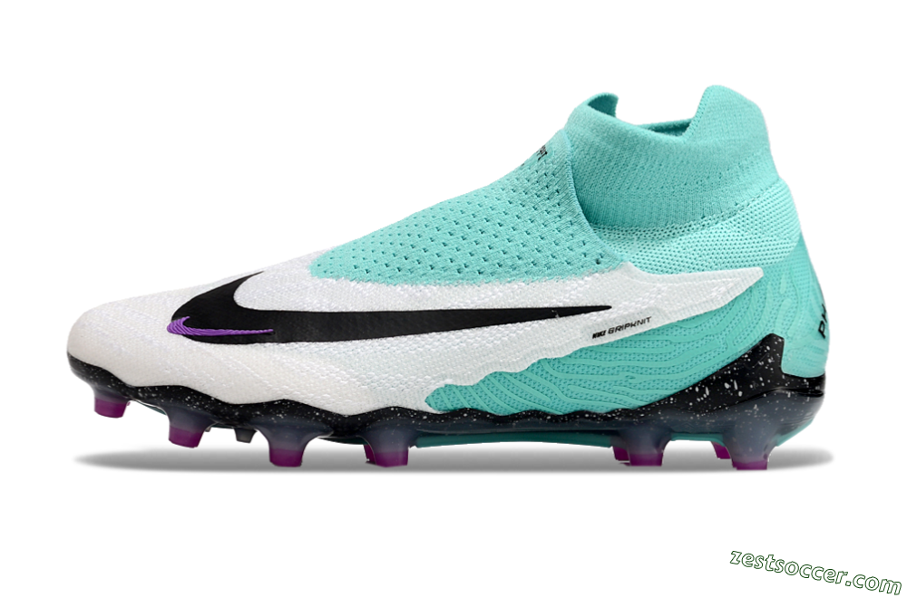 Nike Phantom GX Elite AG High-Tops Soccer Cleats - White/Black/Jade/Purple 2