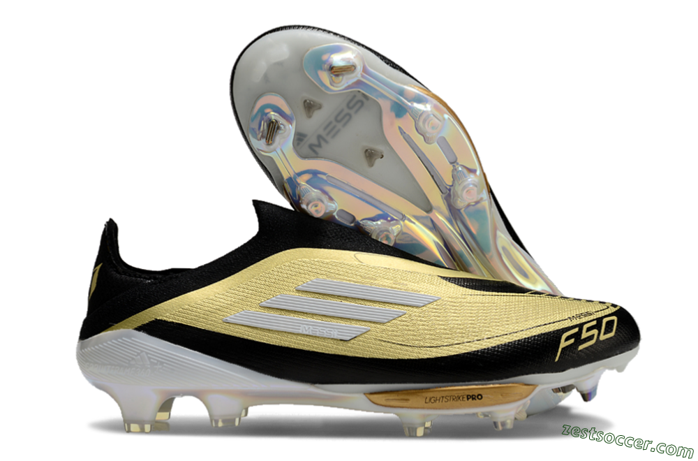 Adidas F50+ Lightstrike Pro Laceless FG Low-Tops Soccer Cleats - Gold/Black/White 0