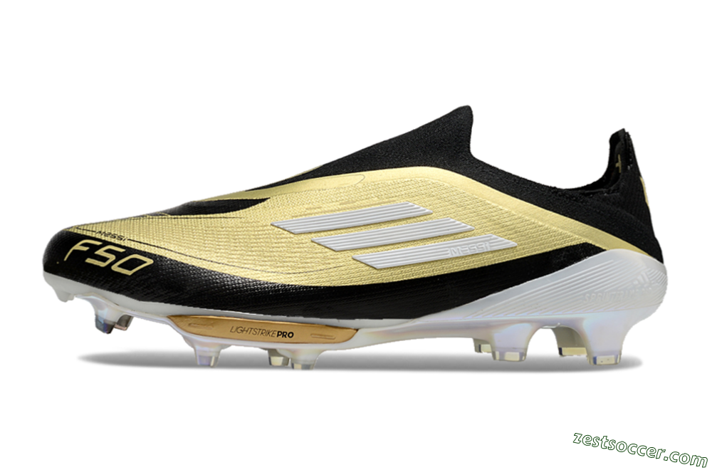 Adidas F50+ Lightstrike Pro Laceless FG Low-Tops Soccer Cleats - Gold/Black/White 2