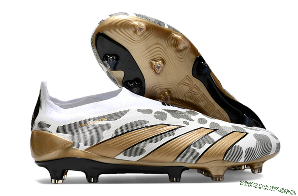 Adidas Predator Elite 24 Laceless FG Low-Tops Soccer Cleats - White/Black/Gold 0