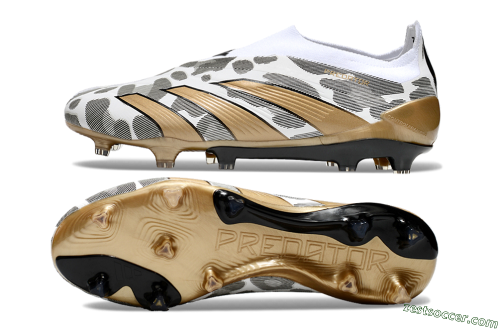 Adidas Predator Elite 24 Laceless FG Low-Tops Soccer Cleats - White/Black/Gold 1
