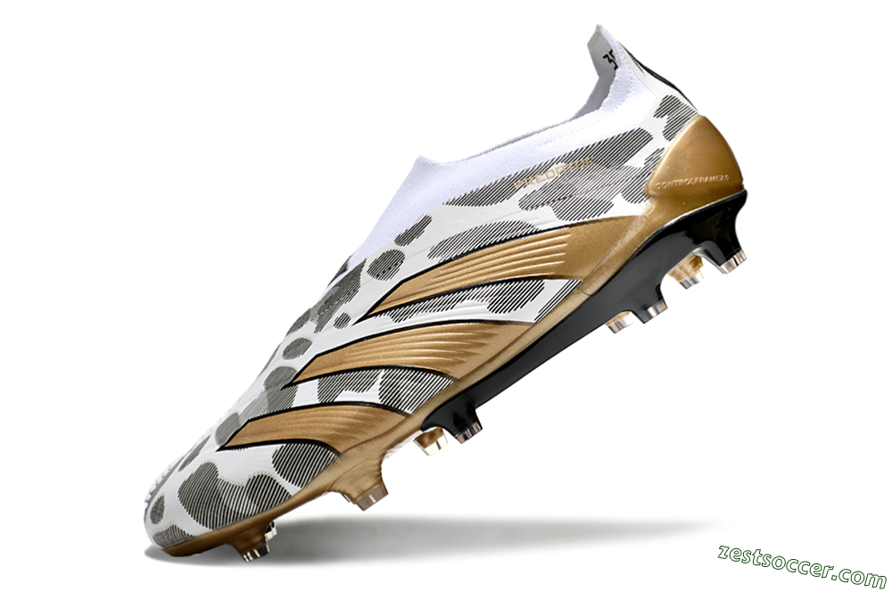 Adidas Predator Elite 24 Laceless FG Low-Tops Soccer Cleats - White/Black/Gold 5