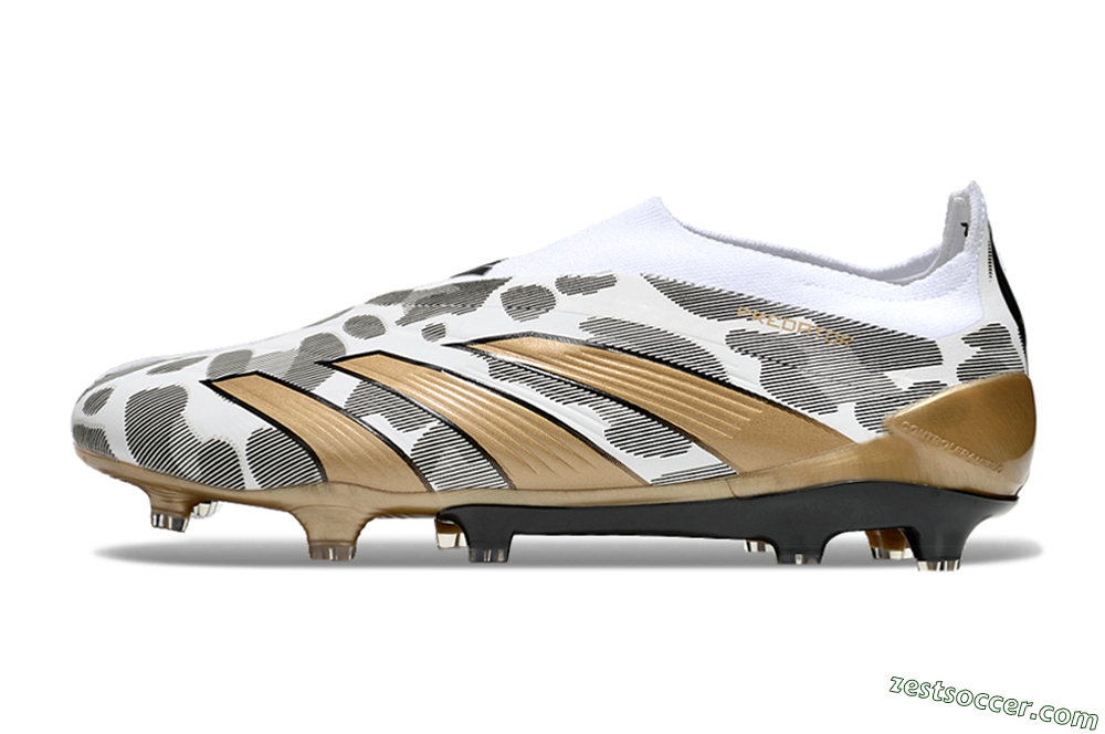 Adidas Predator Elite 24 Laceless FG Low-Tops Soccer Cleats - White/Black/Gold 2