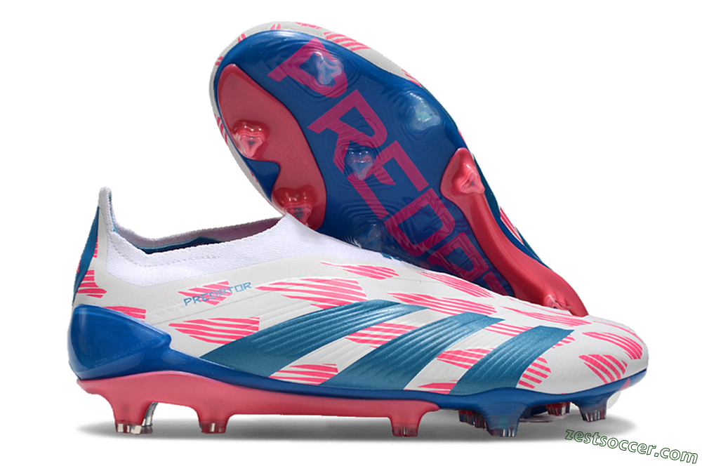 Adidas Predator Elite 24 Laceless FG Low-Tops Soccer Cleats - White/Pink/Blue 0