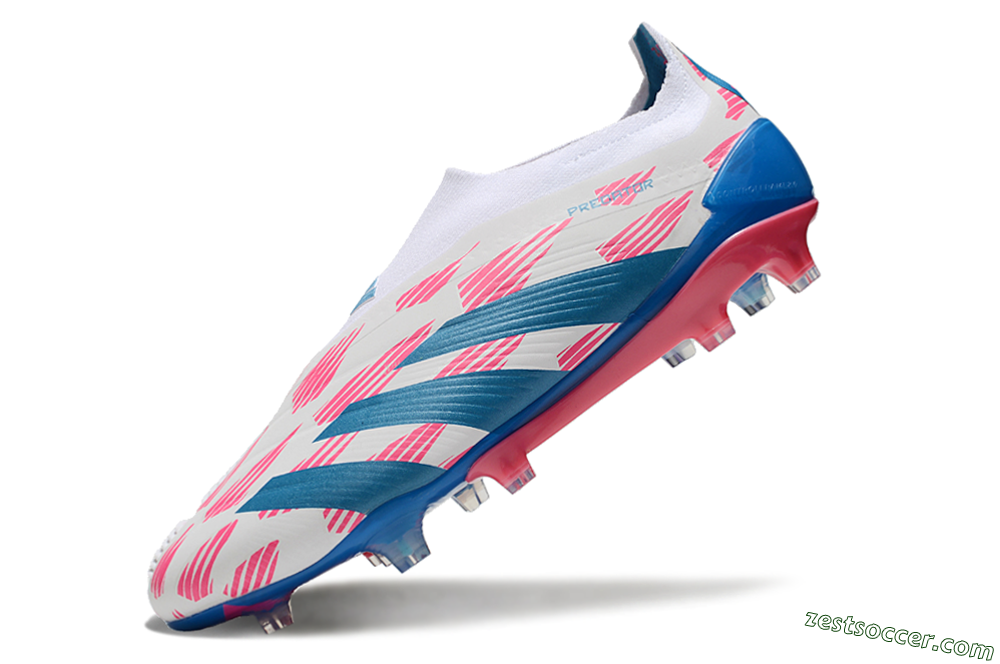 Adidas Predator Elite 24 Laceless FG Low-Tops Soccer Cleats - White/Pink/Blue 5