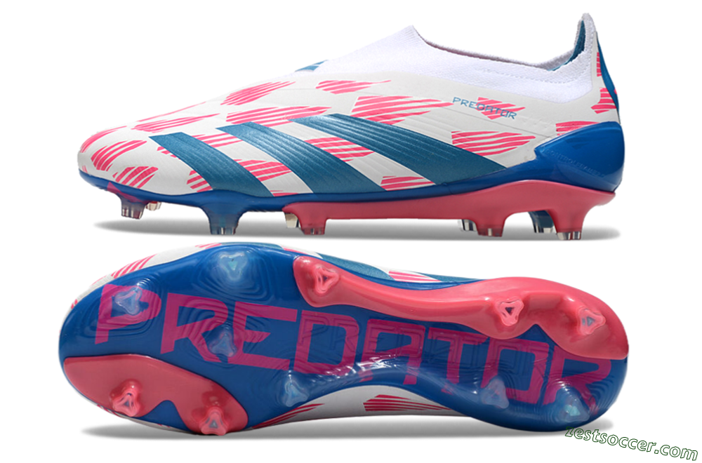 Adidas Predator Elite 24 Laceless FG Low-Tops Soccer Cleats - White/Pink/Blue 1