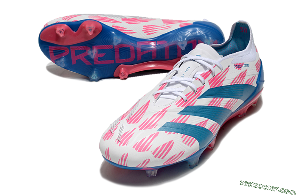 Adidas Predator 24 Elite FG Low-Tops Soccer Cleats - White/Pink/Blue 3