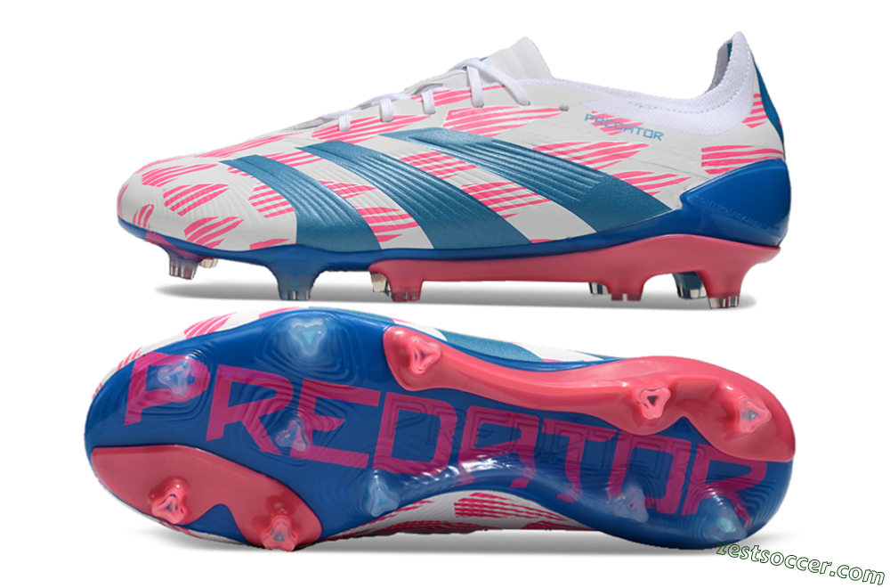 Adidas Predator 24 Elite FG Low-Tops Soccer Cleats - White/Pink/Blue 1