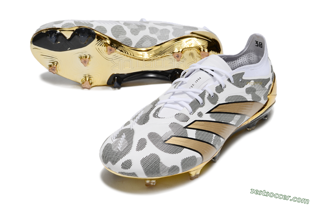 Adidas Predator 24 Elite FG Low-Tops Soccer Cleats - White/Black/Gold 3
