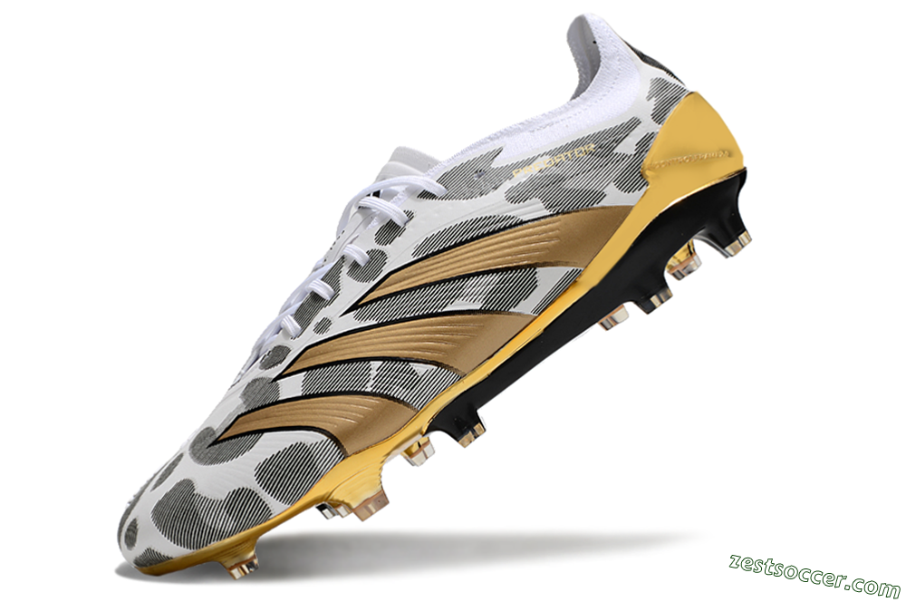 Adidas Predator 24 Elite FG Low-Tops Soccer Cleats - White/Black/Gold 5