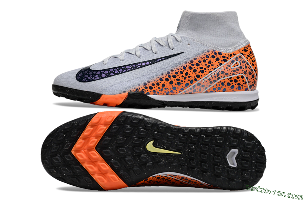 Nike Air Zoom Mercurial Superfly 10 Elite TF High-Tops Soccer Shoes - White/Black/Orange 1