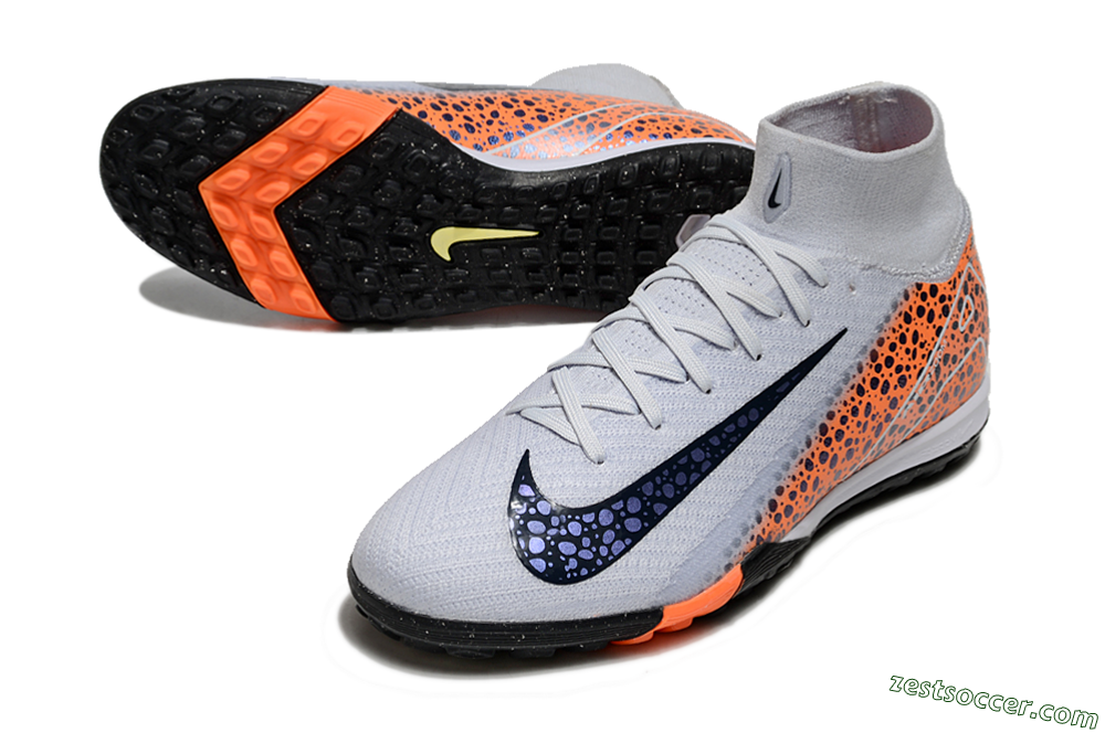 Nike Air Zoom Mercurial Superfly 10 Elite TF High-Tops Soccer Shoes - White/Black/Orange 3