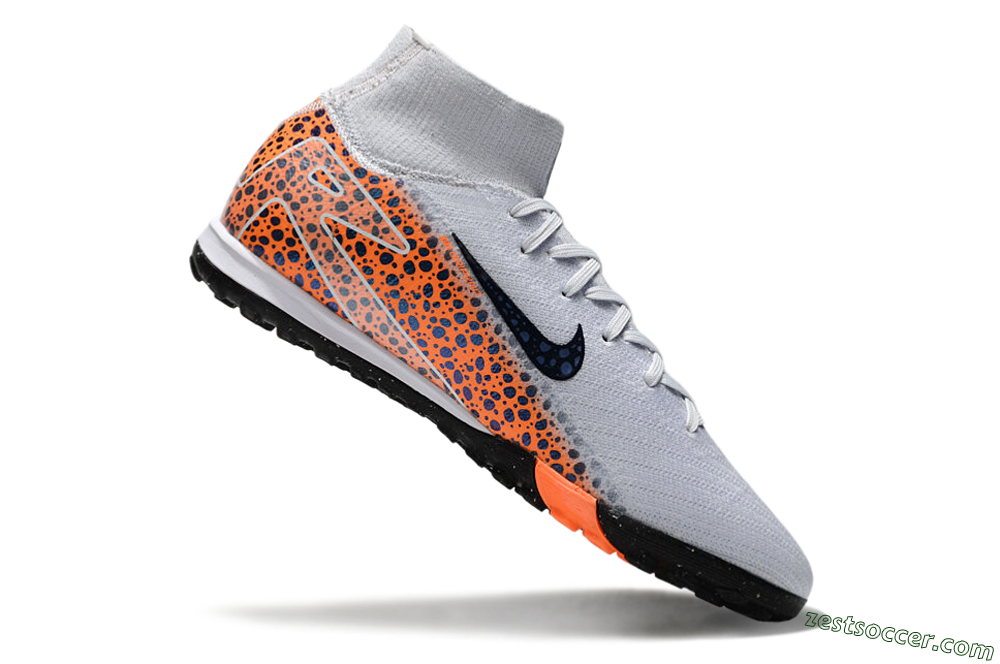 Nike Air Zoom Mercurial Superfly 10 Elite TF High-Tops Soccer Shoes - White/Black/Orange 4