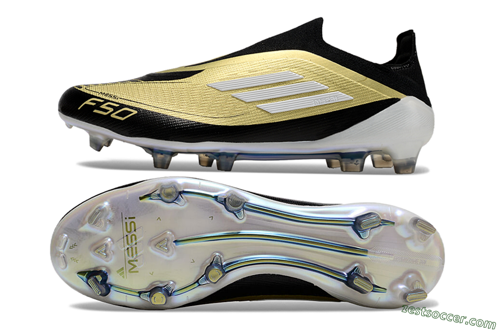 Adidas F50 Adizero Messi Laceless FG Low-Tops Soccer Cleats - Gold/White/Black 1