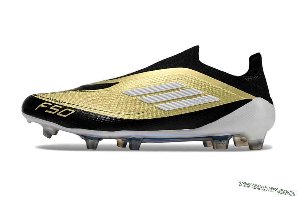 Adidas F50 Adizero Messi Laceless FG Low-Tops Soccer Cleats - Gold/White/Black 2