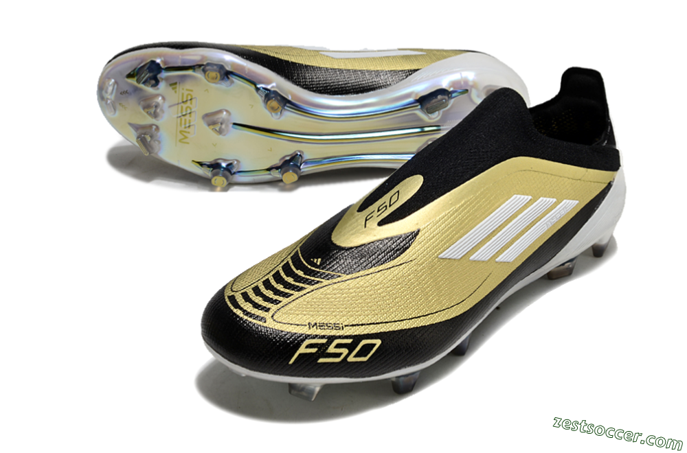 Adidas F50 Adizero Messi Laceless FG Low-Tops Soccer Cleats - Gold/White/Black 3