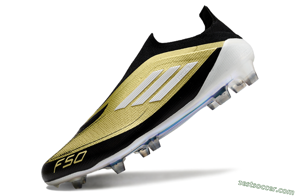 Adidas F50 Adizero Messi Laceless FG Low-Tops Soccer Cleats - Gold/White/Black 5