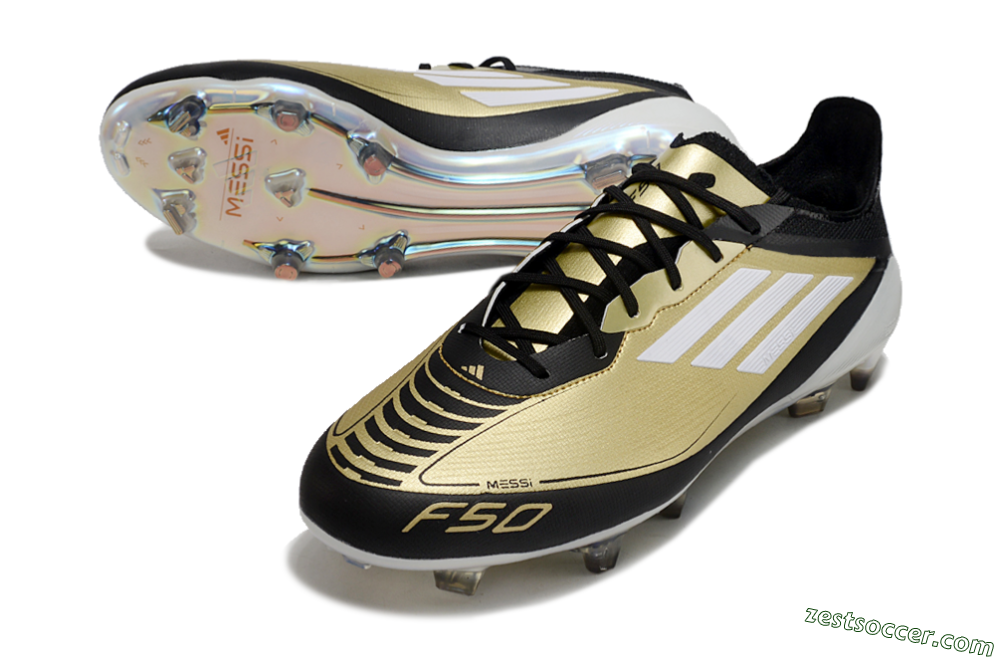 Adidas F50 Adizero Messi FG Low-Tops Soccer Cleats - Gold/White/Black 3