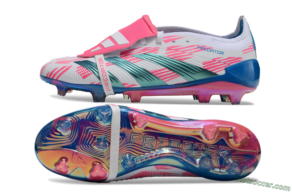 Adidas Predator Elite Foldover Tongue FG Low-Tops Soccer Cleats - White/Blue/Pink 1