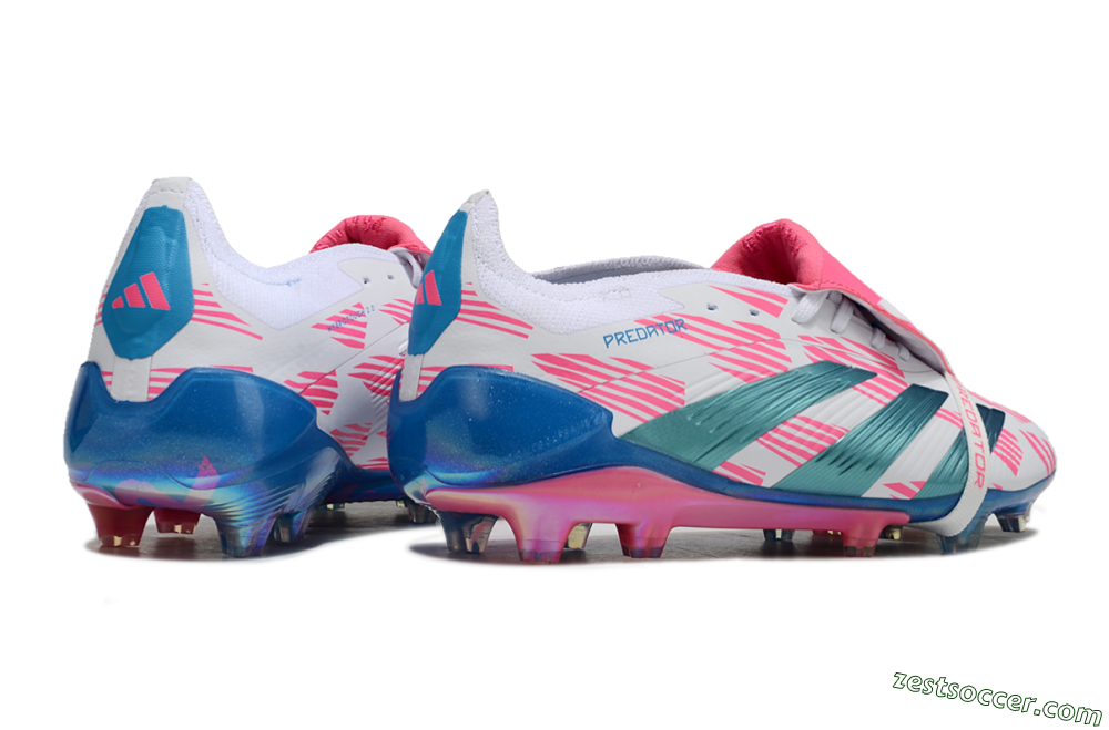 Adidas Predator Elite Foldover Tongue FG Low-Tops Soccer Cleats - White/Blue/Pink 6