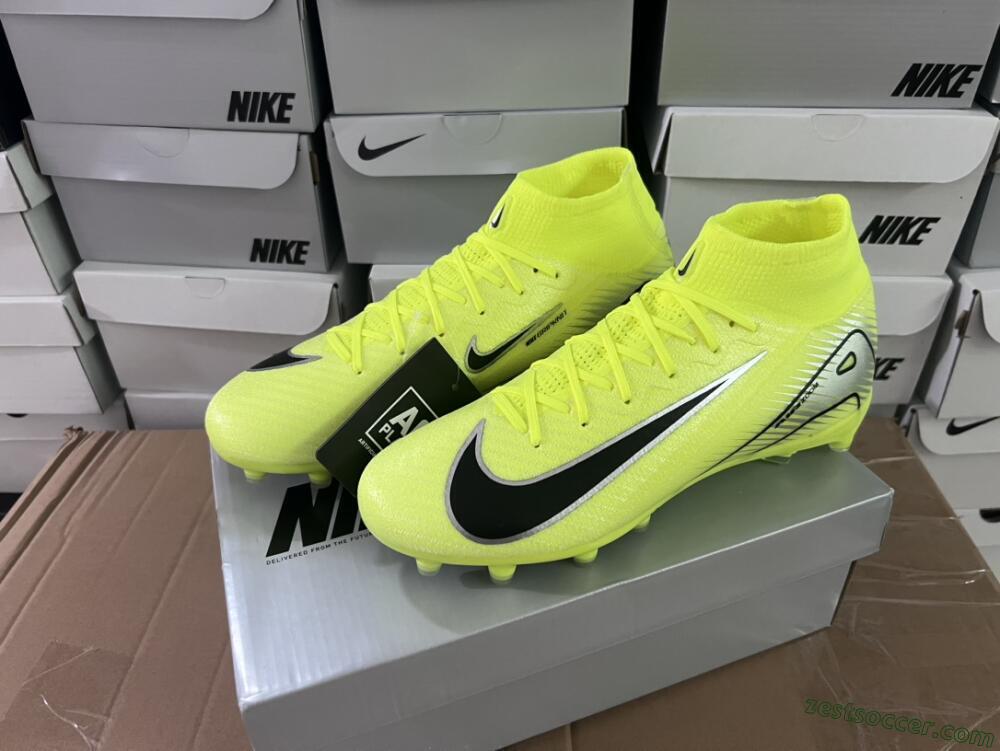 Nike Air Zoom Mercurial Superfly 10 Elite AG High-Tops Soccer Cleats - Yellow/Silver/Black