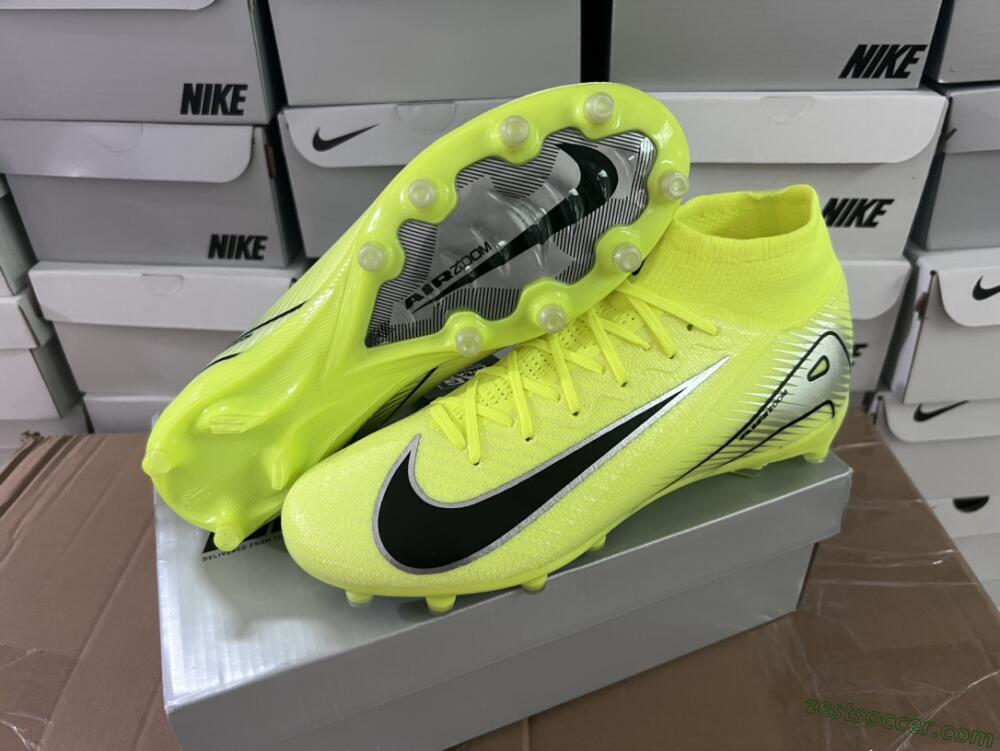 Nike Air Zoom Mercurial Superfly 10 Elite AG High-Tops Soccer Cleats - Yellow/Silver/Black
