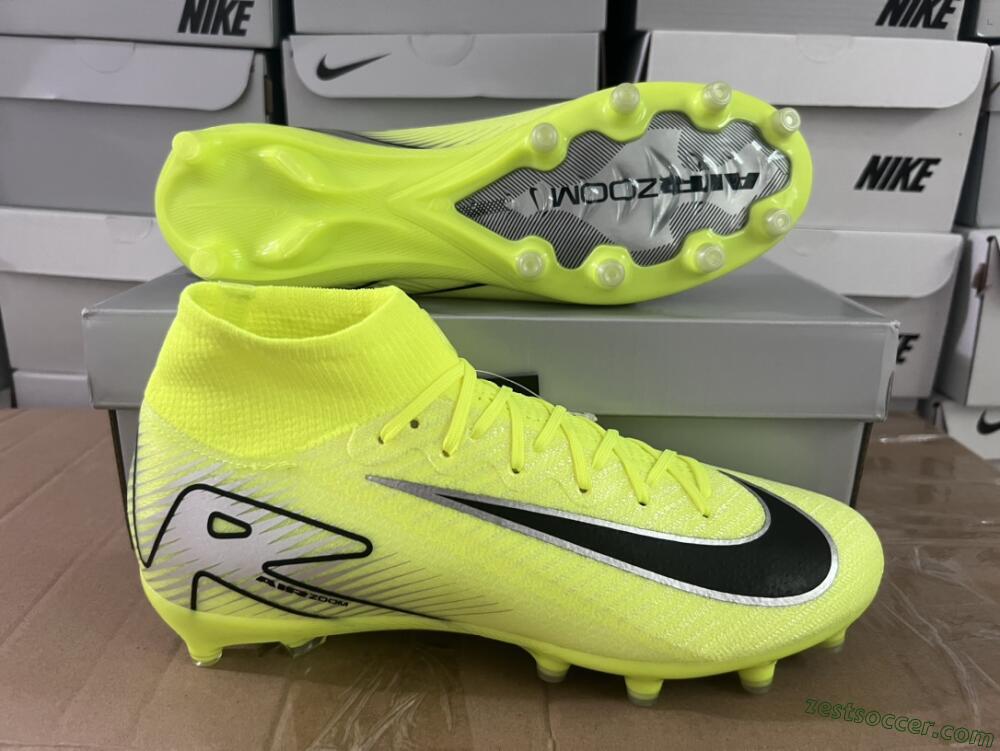 Nike Air Zoom Mercurial Superfly 10 Elite AG High-Tops Soccer Cleats - Yellow/Silver/Black