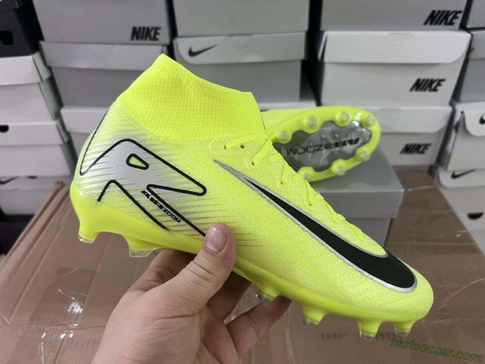 Nike Air Zoom Mercurial Superfly 10 Elite AG High-Tops Soccer Cleats - Yellow/Silver/Black