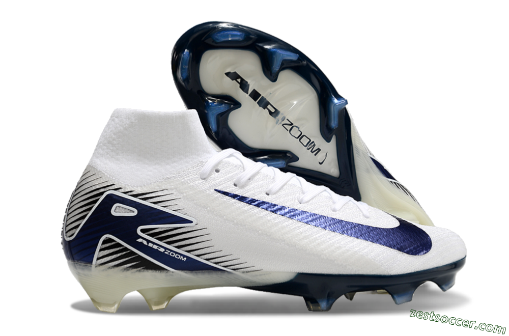Nike Air Zoom Mercurial Superfly 10 Elite FG High-Tops Soccer Cleats - White/Black/Blue 0