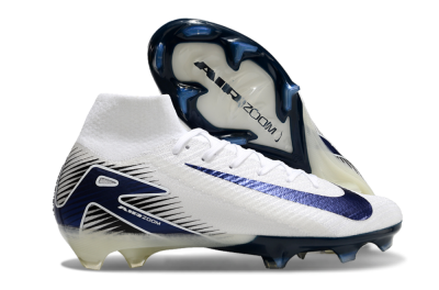 Nike Air Zoom Mercurial Superfly 10 Elite FG High-Tops Soccer Cleats - White/Black/Blue