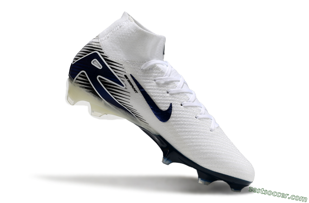 Nike Air Zoom Mercurial Superfly 10 Elite FG High-Tops Soccer Cleats - White/Black/Blue 4