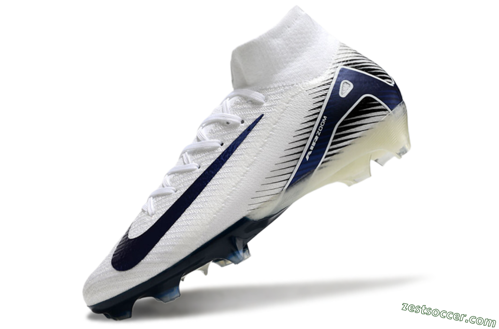 Nike Air Zoom Mercurial Superfly 10 Elite FG High-Tops Soccer Cleats - White/Black/Blue 5