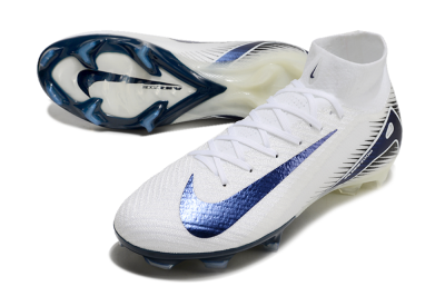 Nike Air Zoom Mercurial Superfly 10 Elite FG High-Tops Soccer Cleats - White/Black/Blue