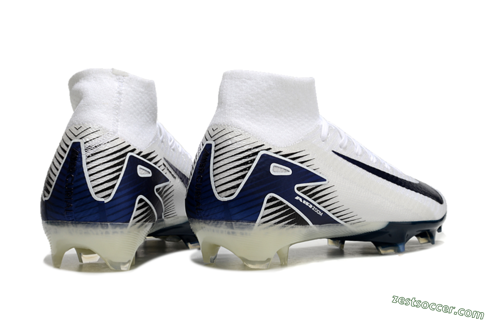 Nike Air Zoom Mercurial Superfly 10 Elite FG High-Tops Soccer Cleats - White/Black/Blue 6