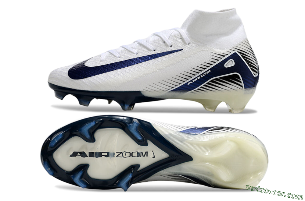 Nike Air Zoom Mercurial Superfly 10 Elite FG High-Tops Soccer Cleats - White/Black/Blue 1