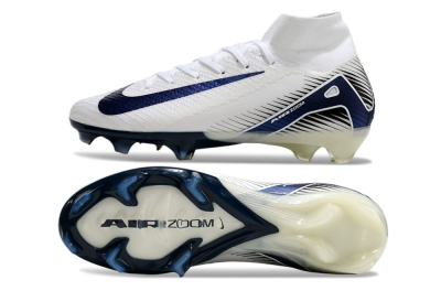 Nike Air Zoom Mercurial Superfly 10 Elite FG High-Tops Soccer Cleats - White/Black/Blue