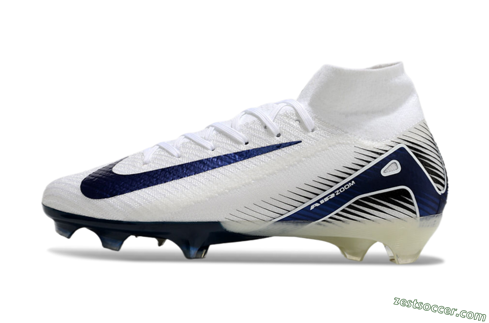 Nike Air Zoom Mercurial Superfly 10 Elite FG High-Tops Soccer Cleats - White/Black/Blue 2