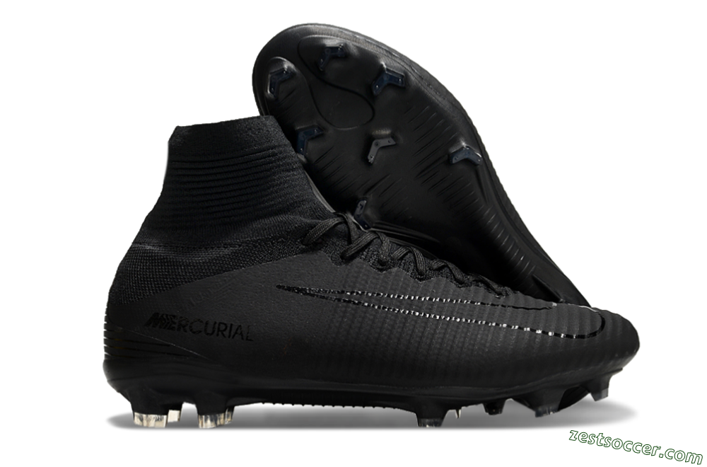 Nike Zoom Mercurial Superfly 5 Elite FG High-Tops Soccer Cleats - Black/Black 0