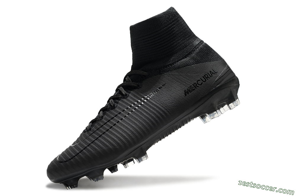 Nike Zoom Mercurial Superfly 5 Elite FG High-Tops Soccer Cleats - Black/Black 5