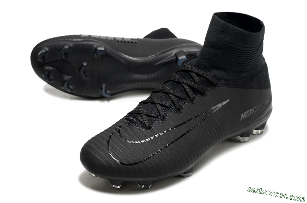 Nike Zoom Mercurial Superfly 5 Elite FG High-Tops Soccer Cleats - Black/Black 3