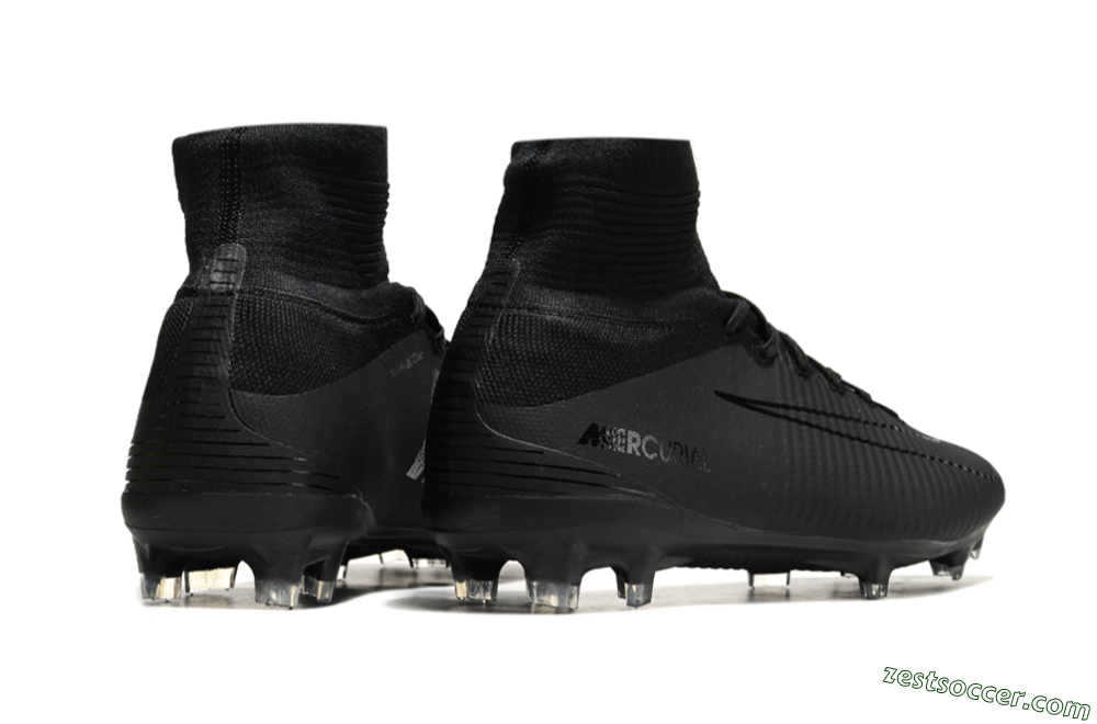Nike Zoom Mercurial Superfly 5 Elite FG High-Tops Soccer Cleats - Black/Black 6
