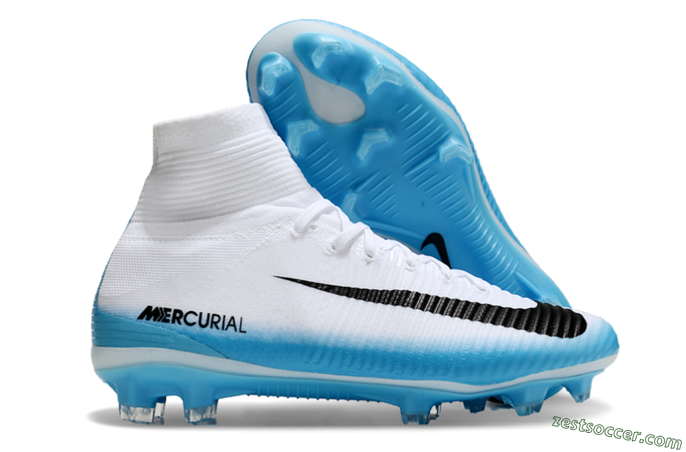 Nike Zoom Mercurial Superfly 5 Elite FG High-Tops Soccer Cleats - White/Black/Blue 0