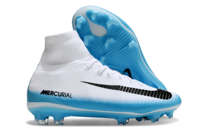 Nike Zoom Mercurial Superfly 5 Elite FG High-Tops Soccer Cleats - White/Black/Blue