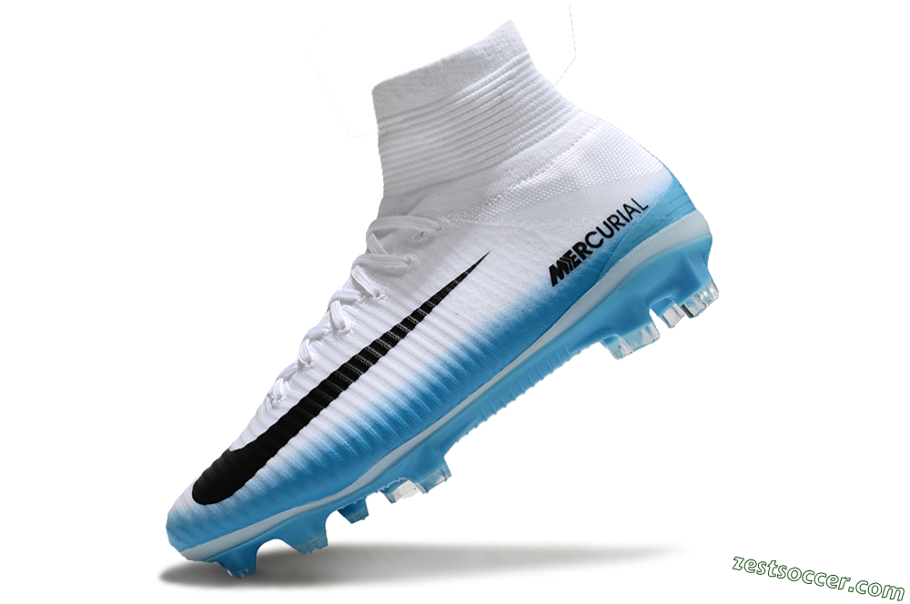 Nike Zoom Mercurial Superfly 5 Elite FG High-Tops Soccer Cleats - White/Black/Blue 5